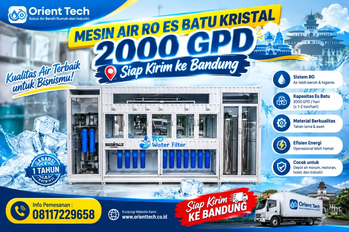 Mesin air ro es batu kristal 2000 gpd siap kirim ke bandung