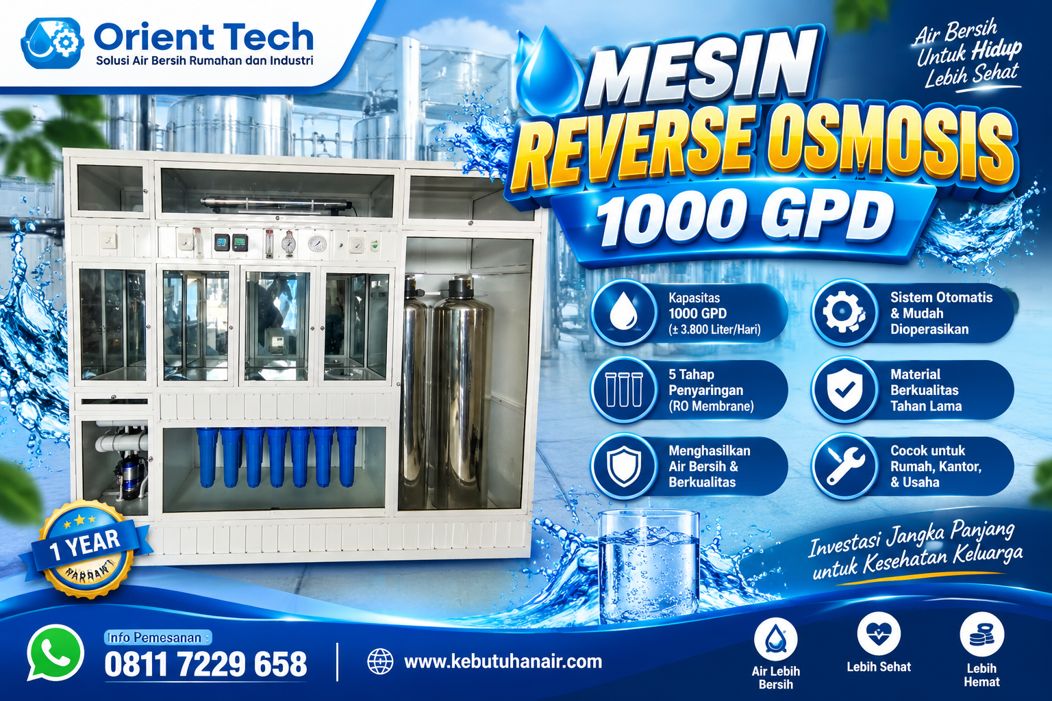 Mesin Reverse Osmosis 1000 GPD