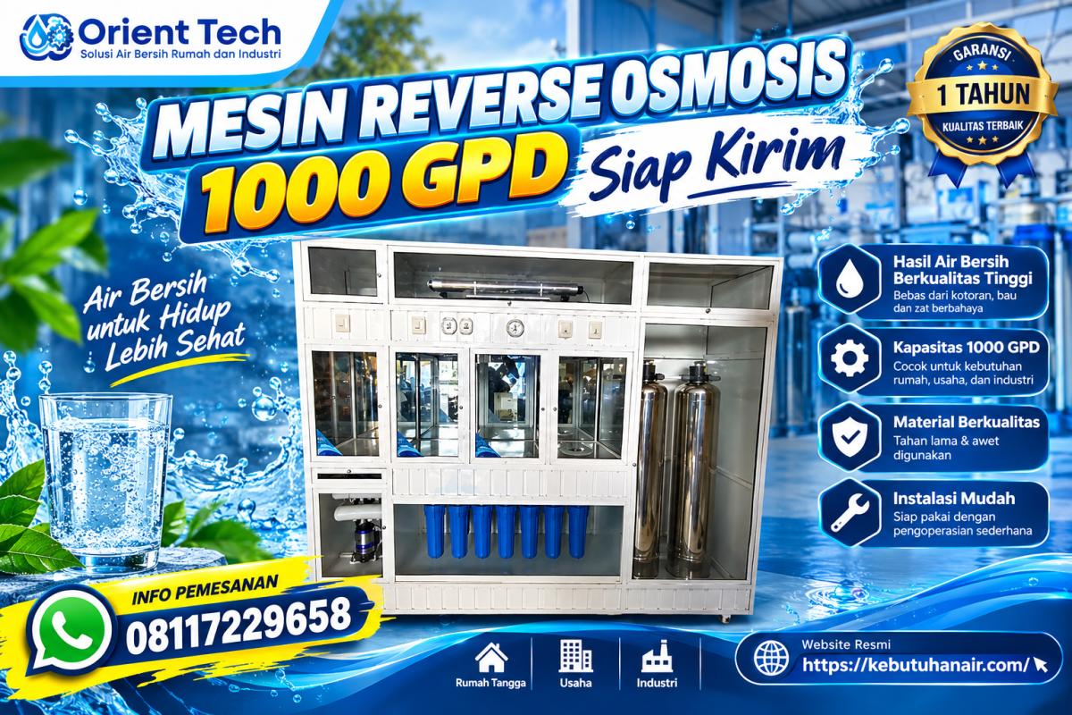 Mesin Reverse Osmosis 1000 GPD Siap Kirim