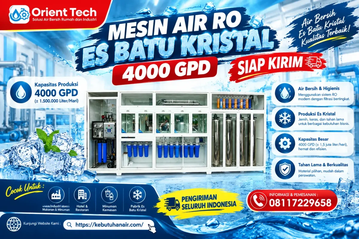 Mesin air ro es batu kristal 4000 gpd siap kirim