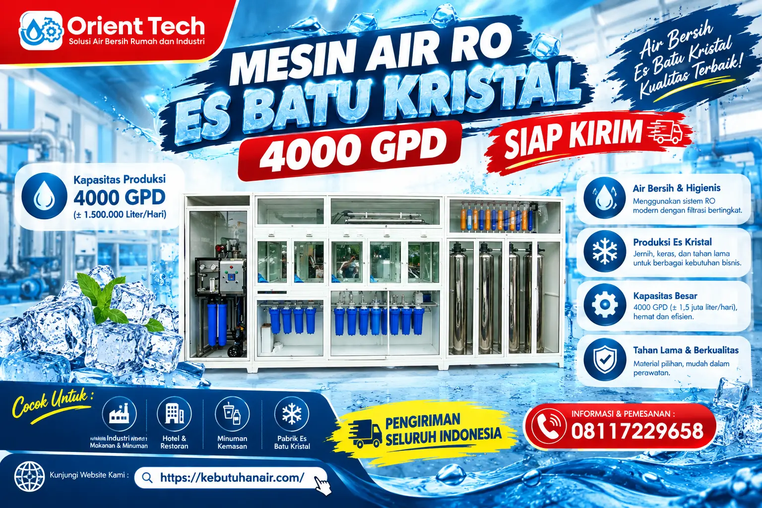 Mesin air ro es batu kristal 4000 gpd siap kirim