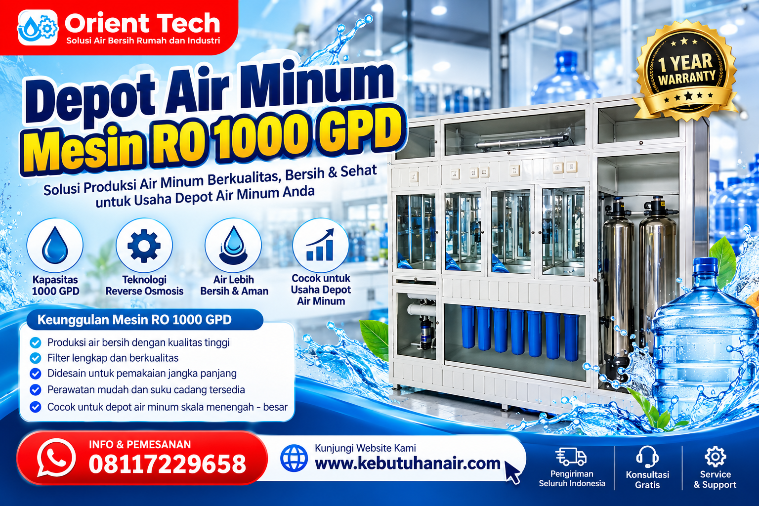 Depot Air Minum Mesin RO 1000 GPD