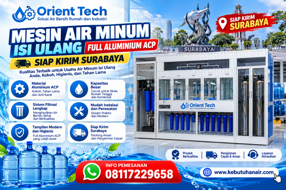 Mesin air minum isi ulang full aluminium ACP siap kirim Surabaya