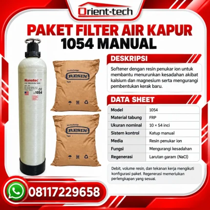 Paket filter air kapur 1054 manual dengan tabung FRP Nanotec, katup manual, dan dua kemasan resin